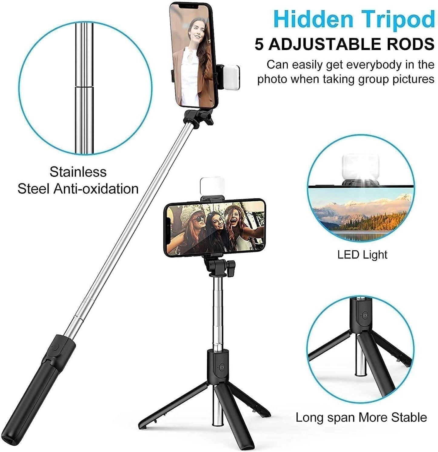 Selfie Stick Tripod with Bluetooth Remote
